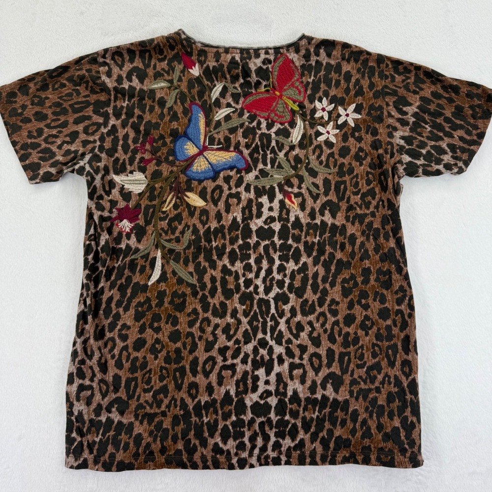 Los Angeles Leopard Print‎ Butterfly Embroidered T-Shirt - Size S - Picture 6 of 7